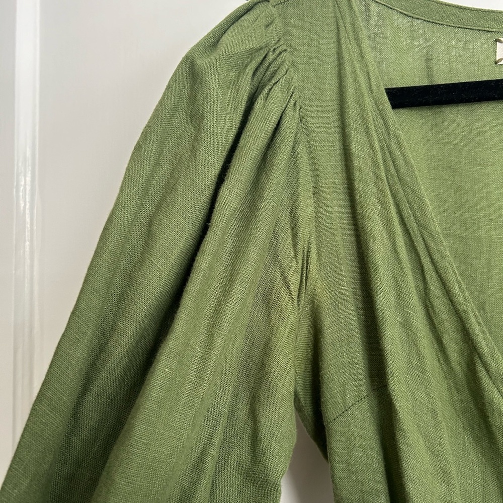 Green Linen Wrap Dress - Picture 8 of 11